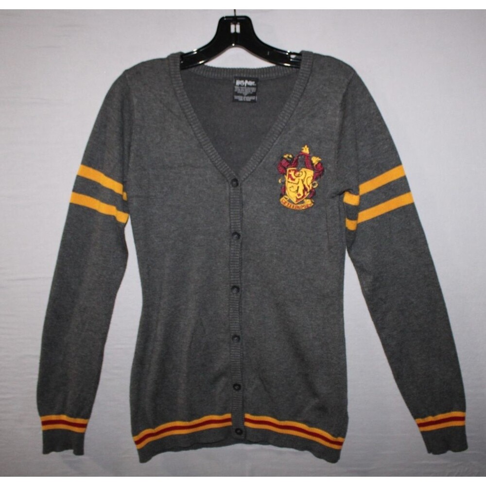 Harry Potter Cardigan Womens Size Small Gryffindor Crest Gray